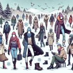 High definition digital illustration portraying new fashion trends of an upcoming winter season in 2024. The scene could show wintry outdoor settings with different people of various descents and both genders wearing fashionable winter attire. This could include stylish coats, scarves, hats, boots of various styles and colors, all indicative of new trends.