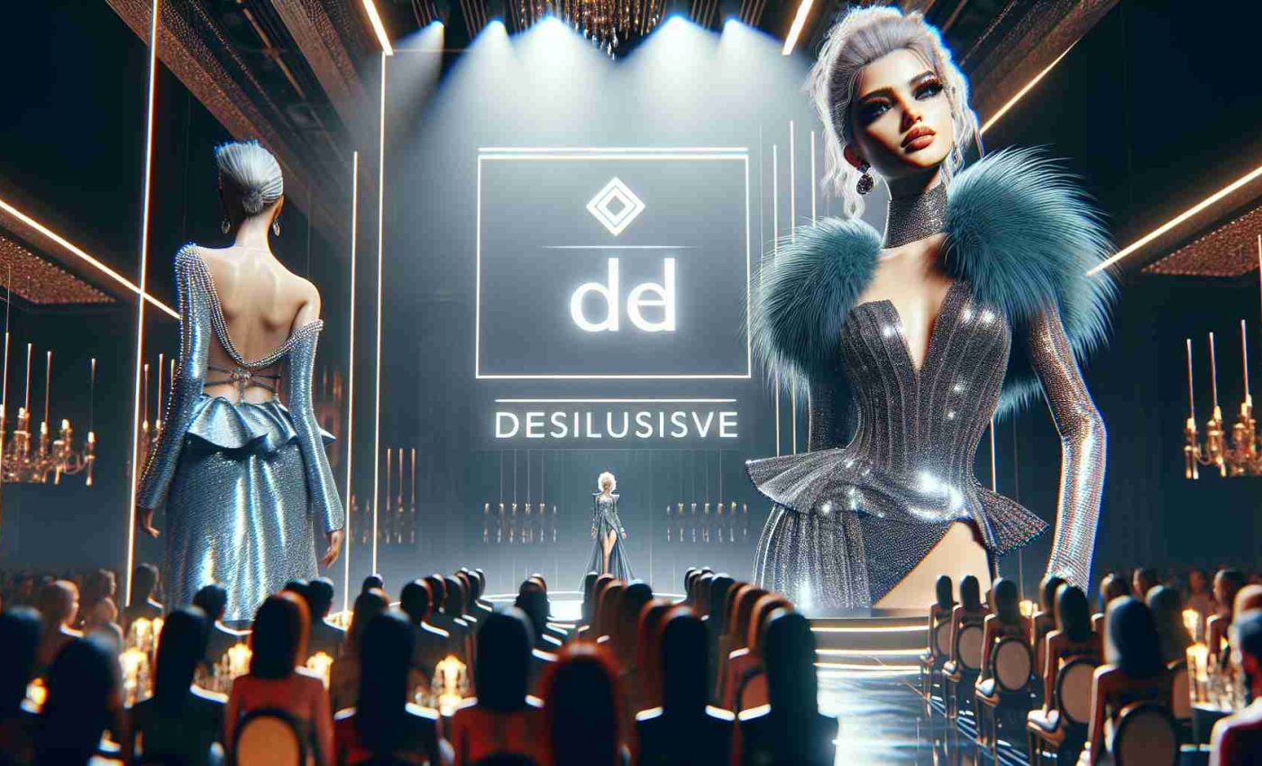 High-definition, realistic image of an exclusive fashion event. The scene shows a prominent female pop singer and a renowned multinational retail company collaborating for the event. The pop singer is styled dramatically in an innovative and trendy outfit that sparkles under the spotlight. The multinational retail company's logo is proudly displayed around the venue, noticeable among the tastefully decorated, upscale ambiance.