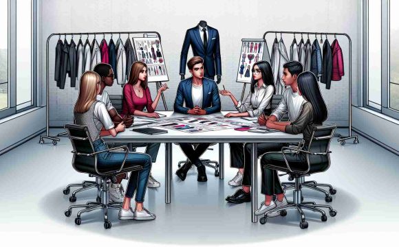 A high-definition, realistic depiction of a scene encapsulating concerns being raised regarding tax credits in the fashion industry. Illustrate this as an animated round-table discussion with a diverse group of fashion industry professionals -- a Caucasian female designer, a Black male brand manager, and a Middle-Eastern female financial analyst -- expressing their concerns. Add elements suggesting they are in a fashion studio, like sketches, fabric swatches, and mannequins around them. Please avoid identifying or famous individuals.