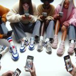 A high-definition, photorealistic image displaying the influence of social media on fashion trends. It portrays teenagers of different genders and descents such as Middle-Eastern, Black, and White, each on their phones. They are browsing various outfit posts on a popular social media platform. Their fashion styles mirror the outfits on their screens, showcasing current popular trends such as chunky sneakers, wide-legged trousers, and pastel color palette.