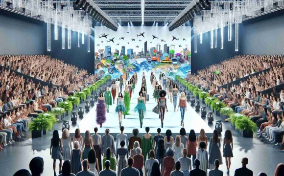 A high-definition, realistic depiction of a scene embodying the resurgence of sustainable fashion in the year 2025. Visualize a fashion show runway with models of diverse descents such as Caucasian, Black, Hispanic, Middle-Eastern, and South Asian presenting eco-friendly clothing. The attire should emphasize reuse, recycling, and environmental harmony. The runway is encircled by an enthusiastic audience made up of people of all genders and descents, encapsulating the spirit of sustainability and inclusiveness.